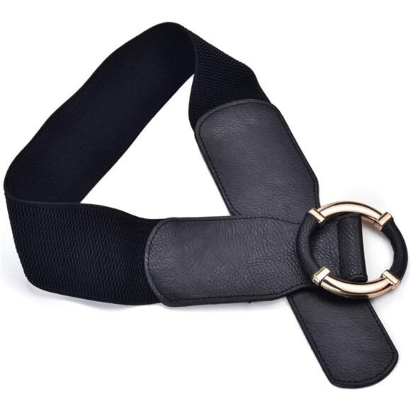 ✨ Gold O-Ring Elastic Waist Belt | PU Leather Stretch Cinch - Picture 2 of 5